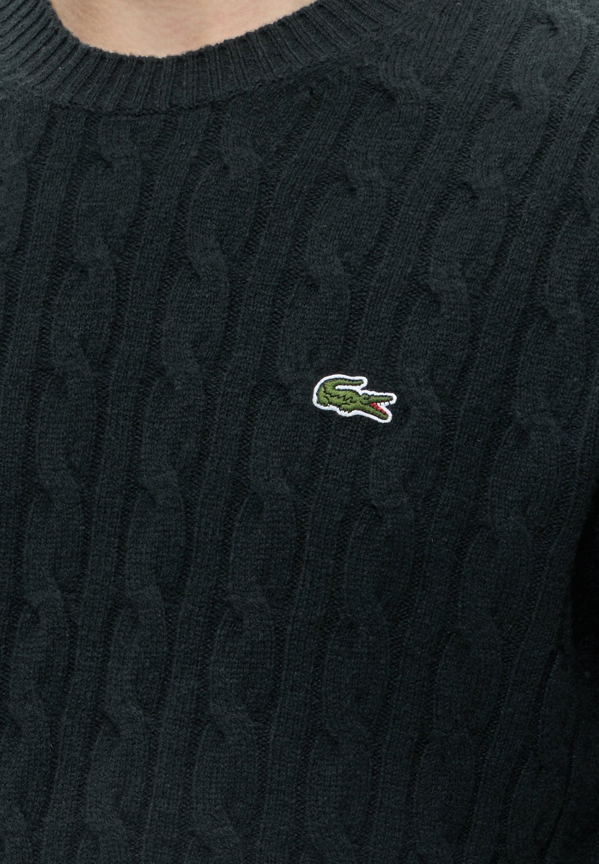 Lacoste Pull col rond en laine torsadée Homme – Vert foncé