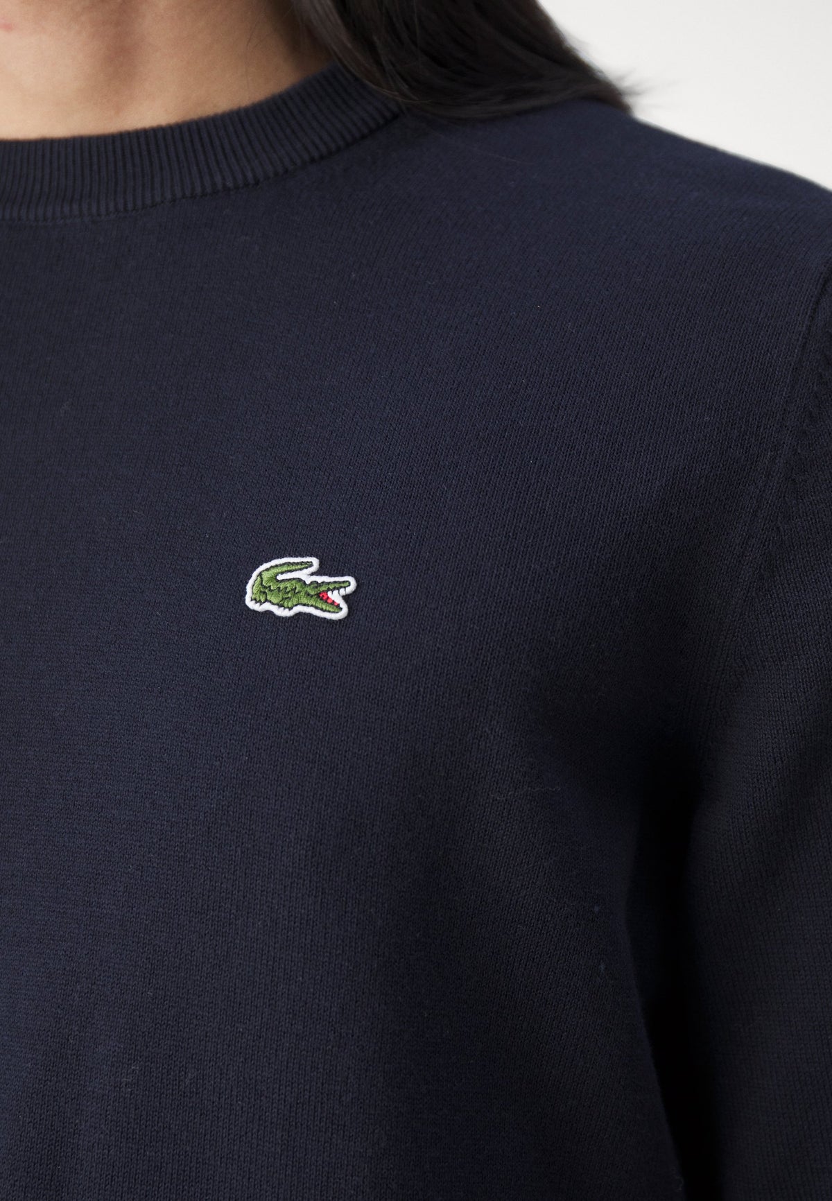 Lacoste Pull col rond en coton mélangé Unisexe – Bleu marine