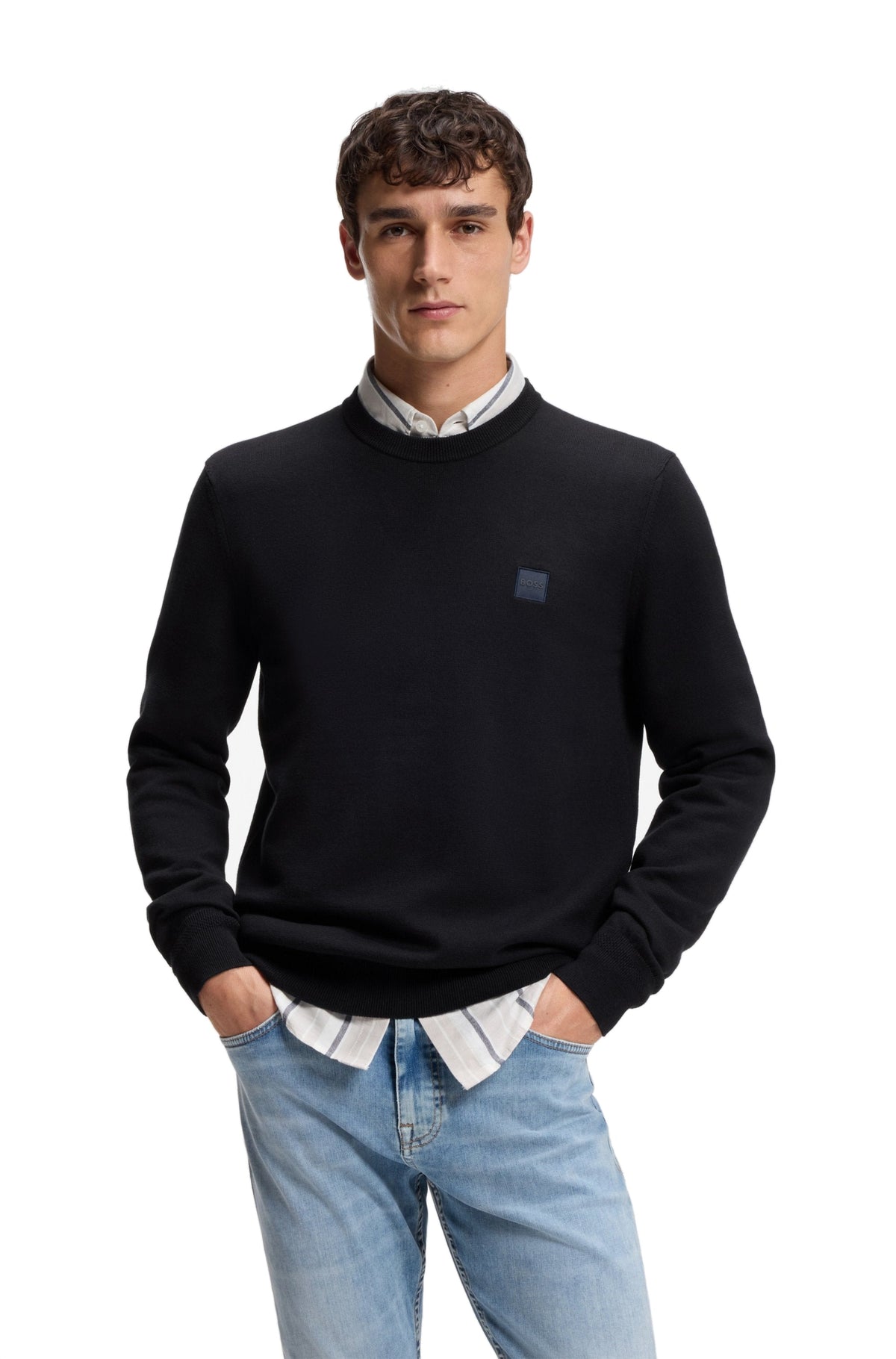 BOSS Kanovano - pull col rond coton et cachemire Homme – Bleu marine