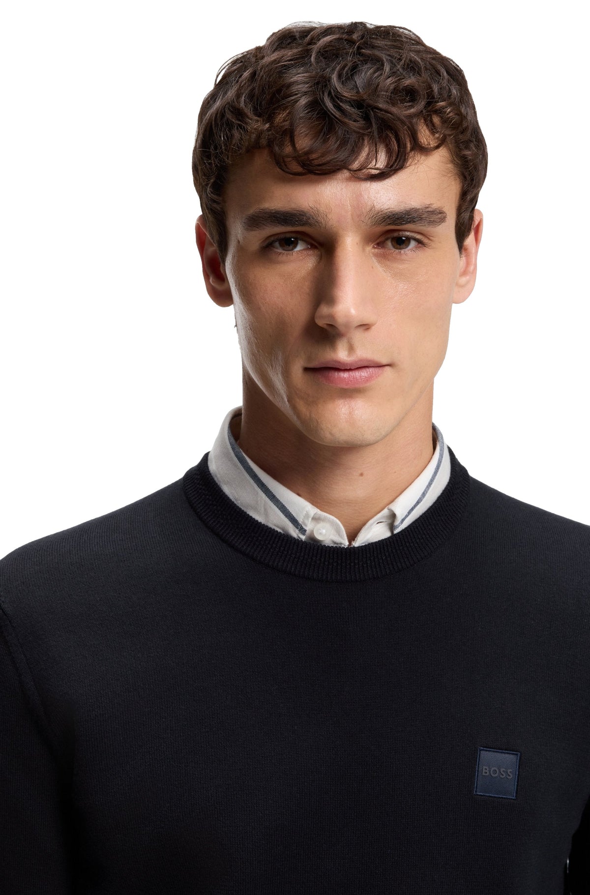 BOSS Kanovano - pull col rond coton et cachemire Homme – Bleu marine