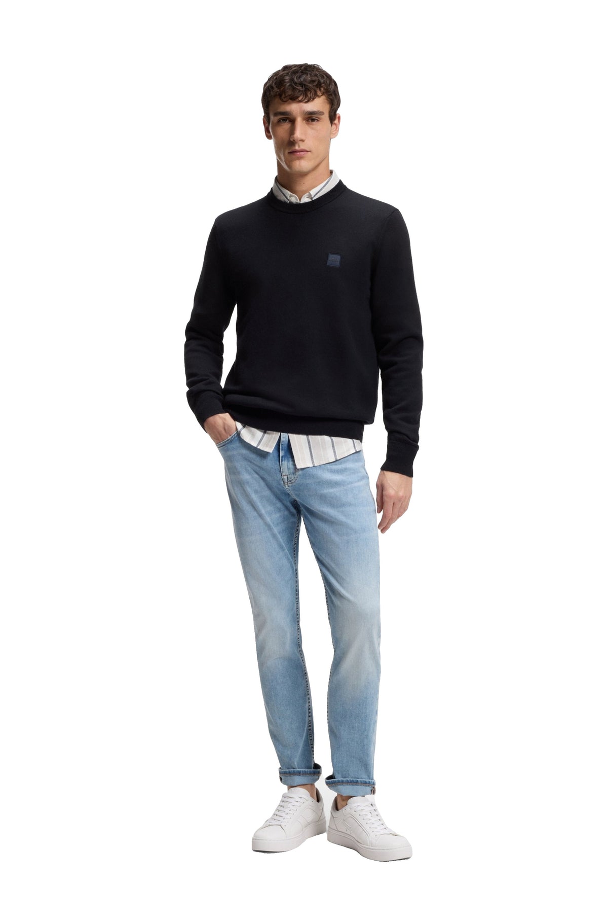 BOSS Kanovano - pull col rond coton et cachemire Homme – Bleu marine