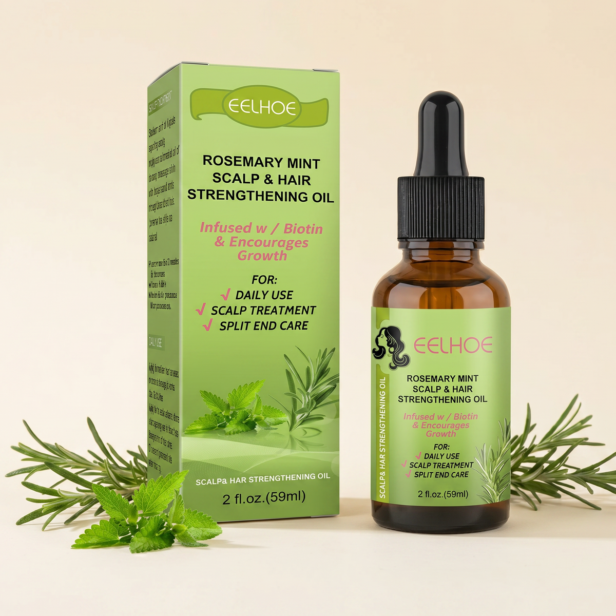 Sérum cuir chevelu Romarin & Menthe — flacon 59 ml avec compte-gouttes et son étui