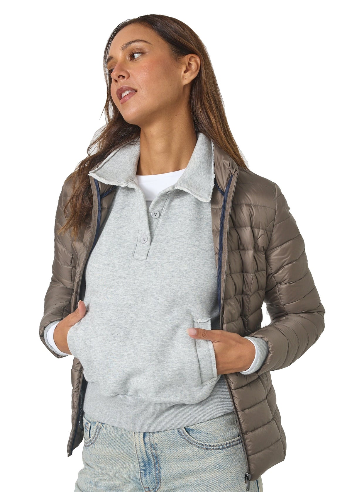 JOTT Cha - doudoune légère col montant Femme – Taupe