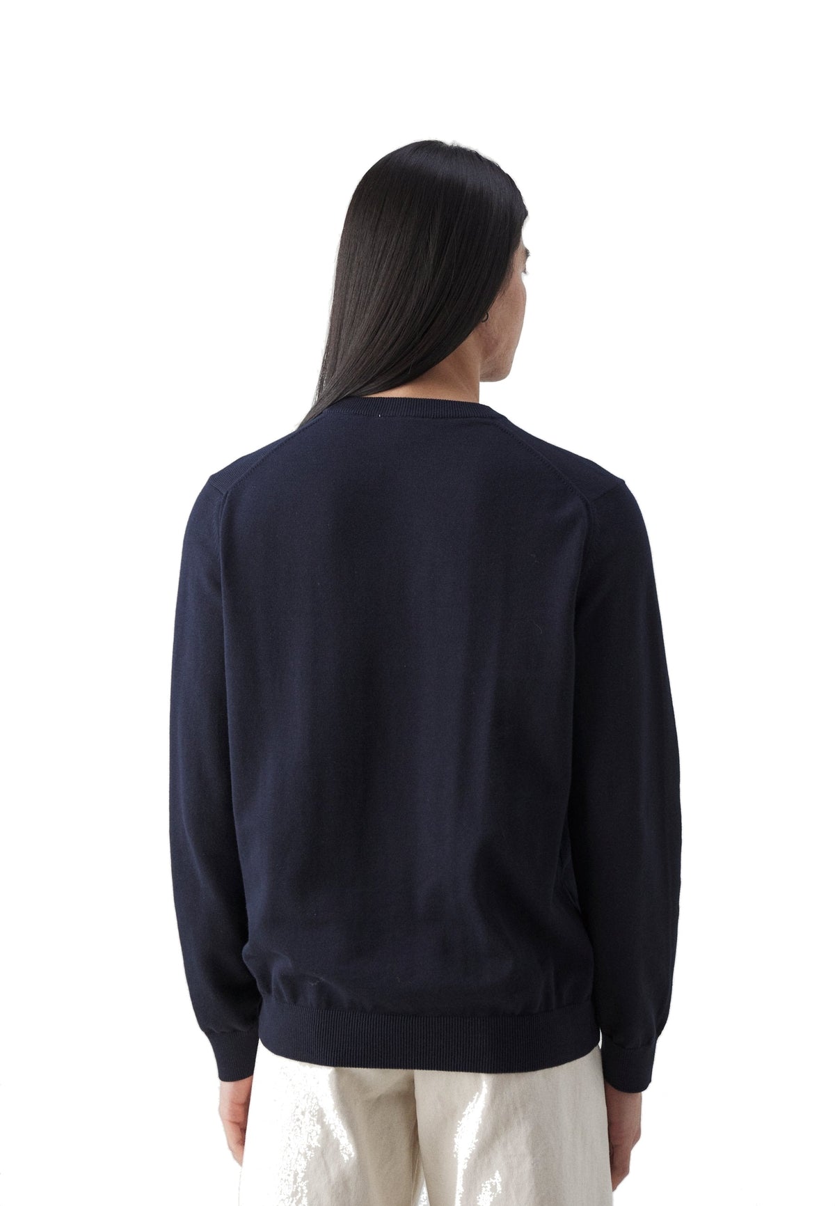 Lacoste Pull col rond en coton mélangé Unisexe – Bleu marine