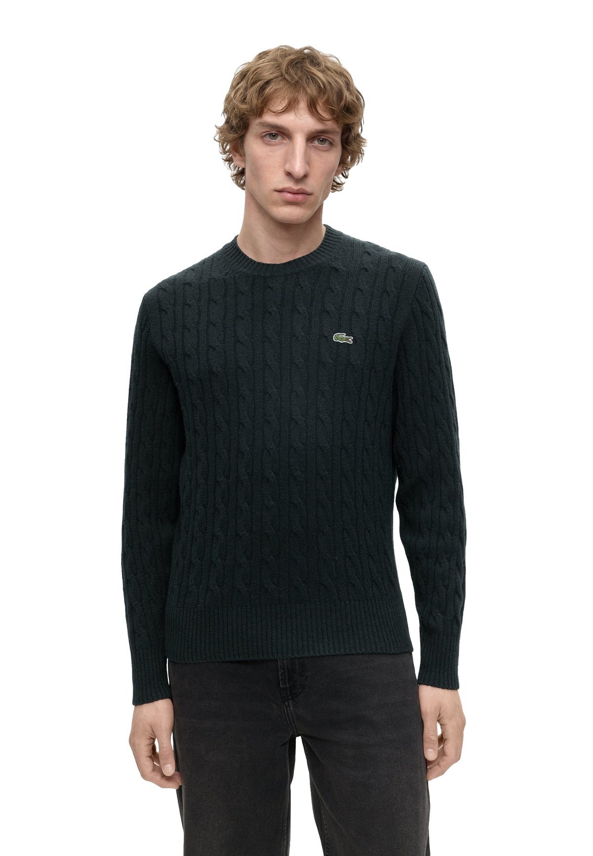 Lacoste Pull col rond en laine torsadée Homme – Vert foncé