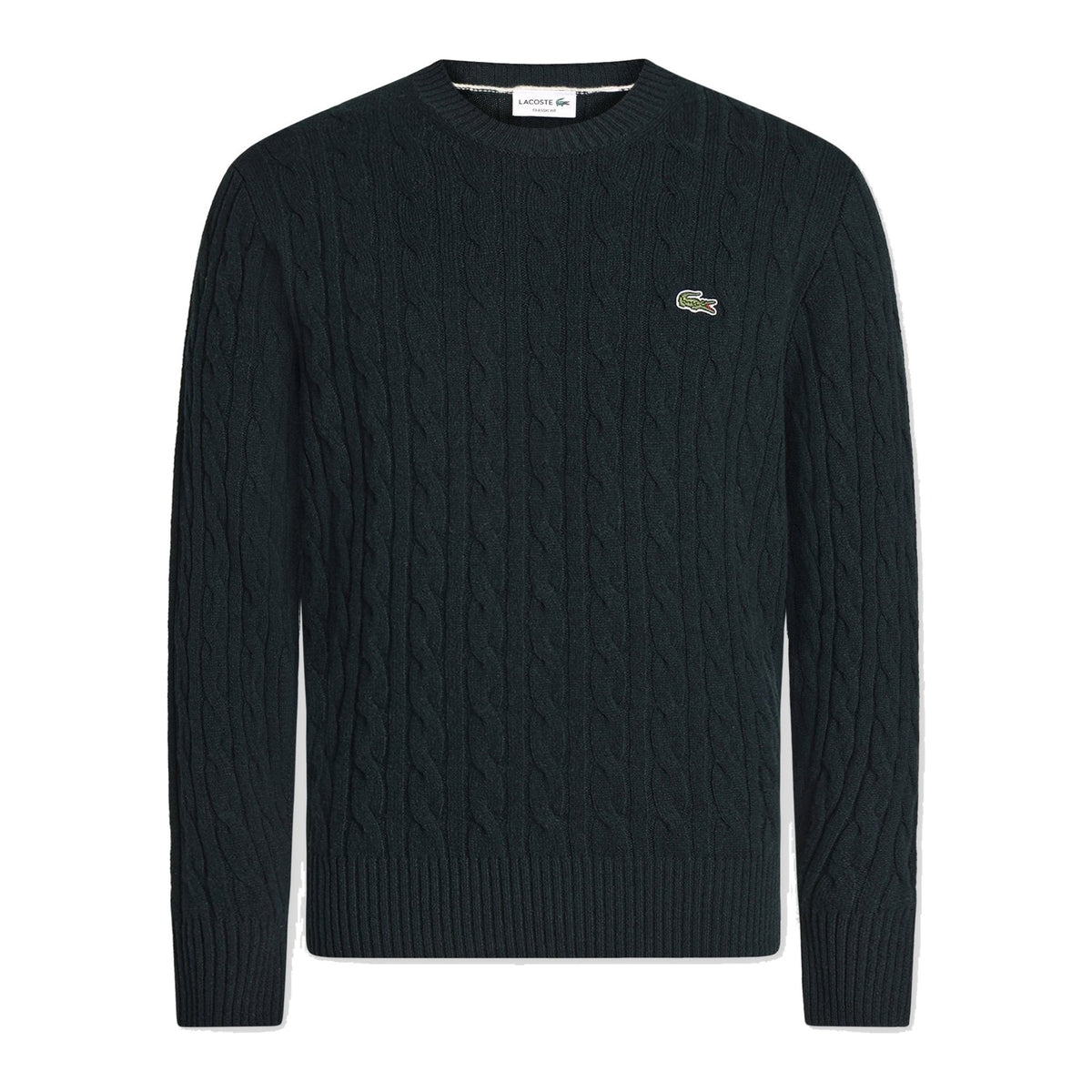 Lacoste Pull col rond en laine torsadée Homme – Vert foncé