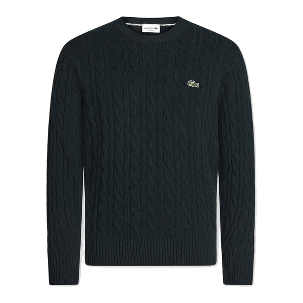 Lacoste Pull col rond en laine torsadée Homme – Vert foncé