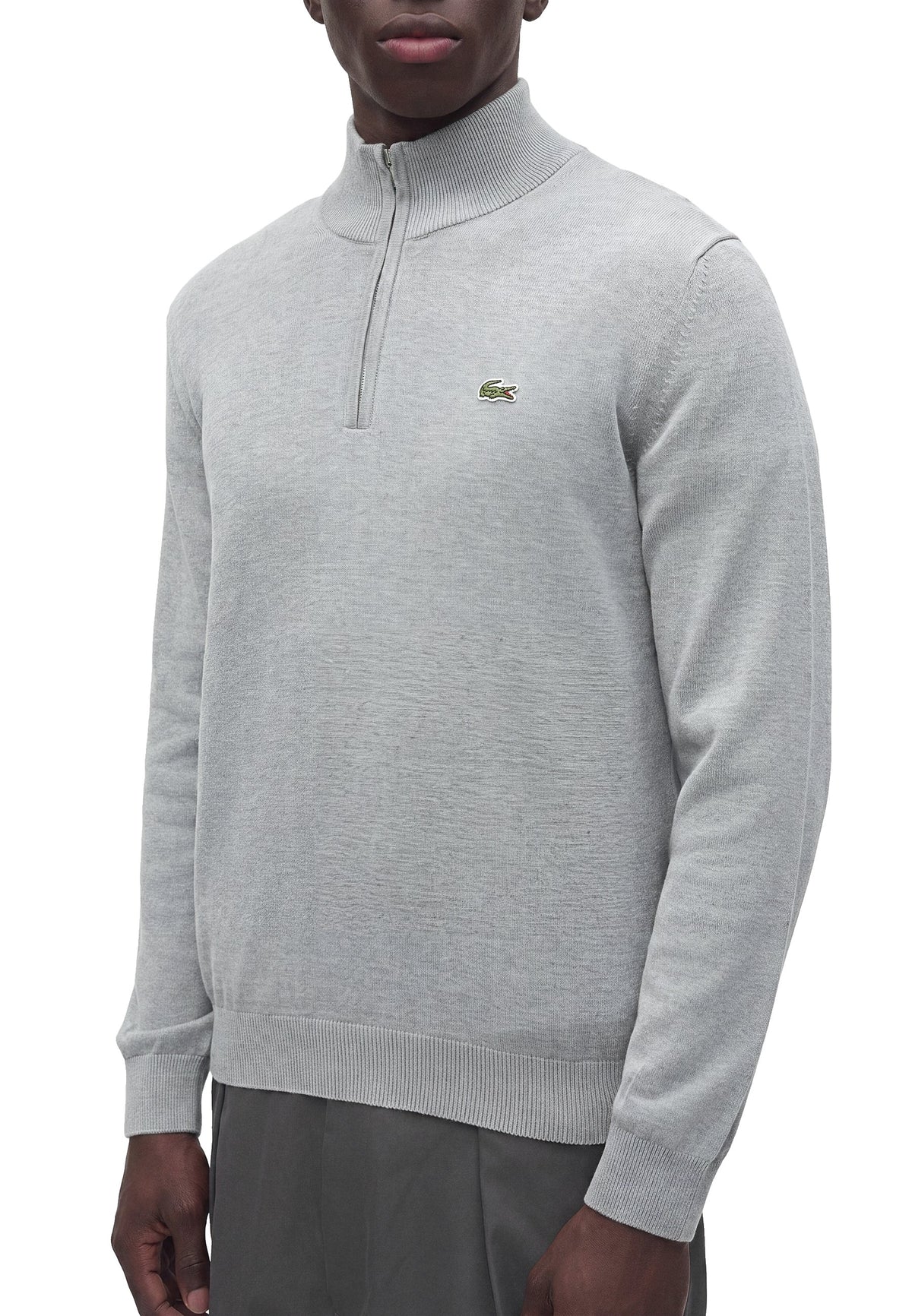 Lacoste Pull col camionneur zippé Homme – Gris clair chiné