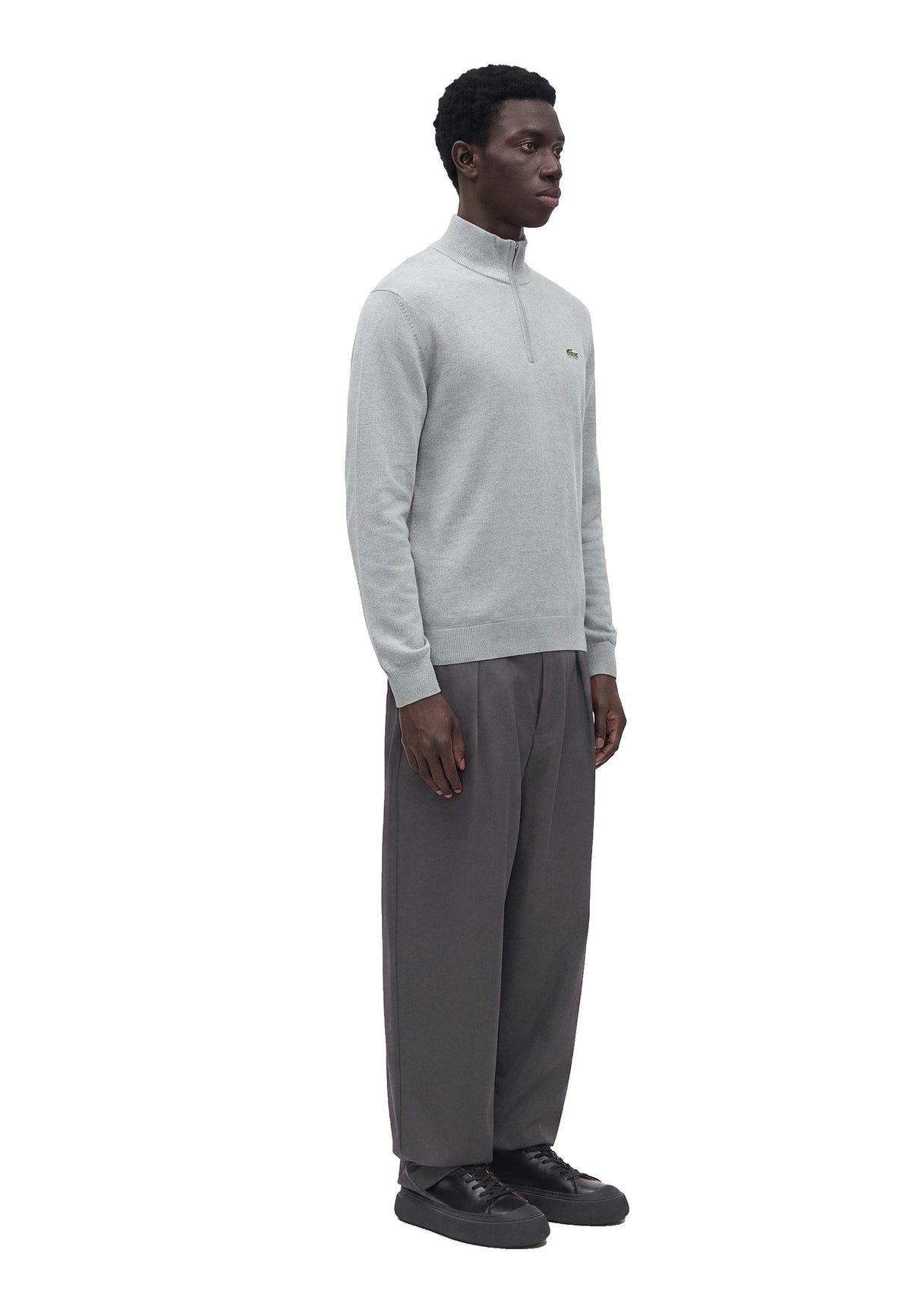 Lacoste Pull col camionneur zippé Homme – Gris clair chiné