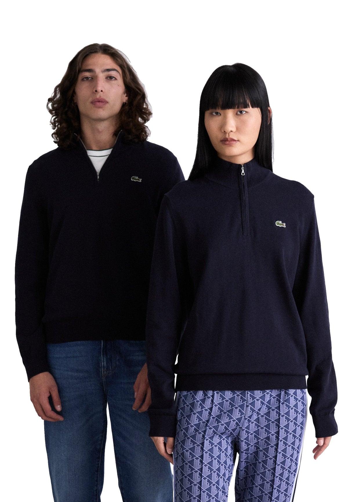 Lacoste Pull col camionneur zippé Homme – Bleu marine