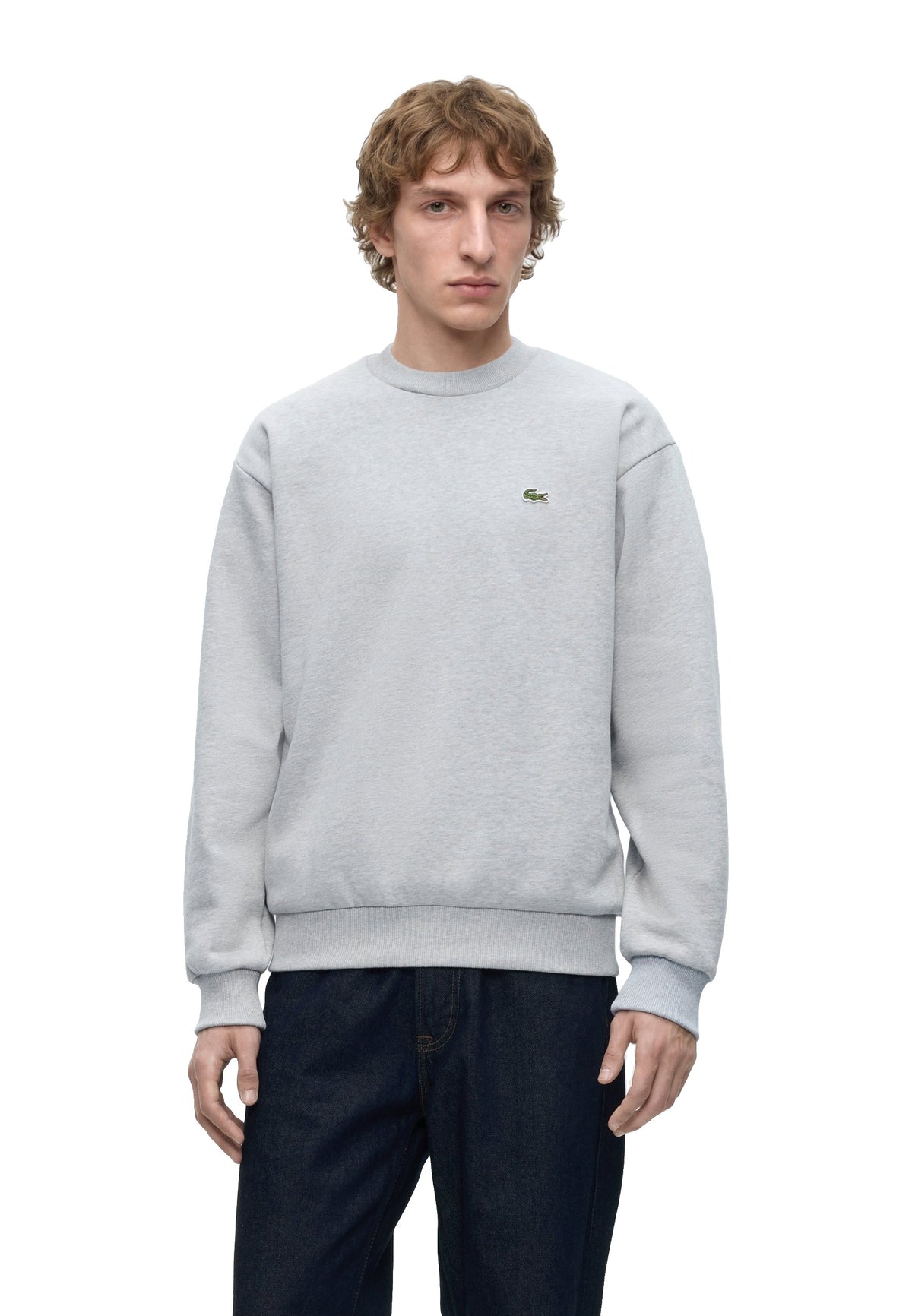 Lacoste Sweatshirt col rond en molleton Unisexe – Gris clair chiné