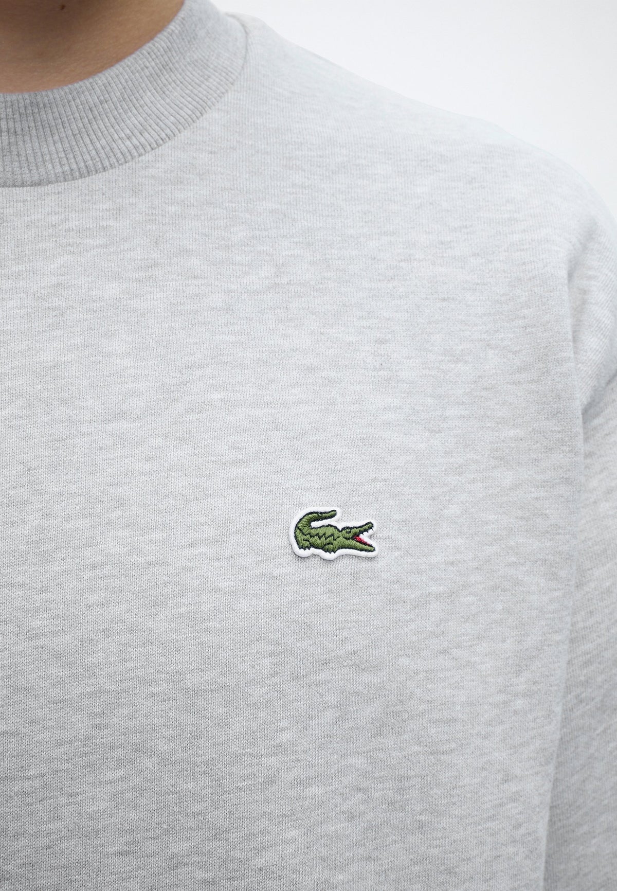 Lacoste Sweatshirt col rond en molleton Unisexe – Gris clair chiné