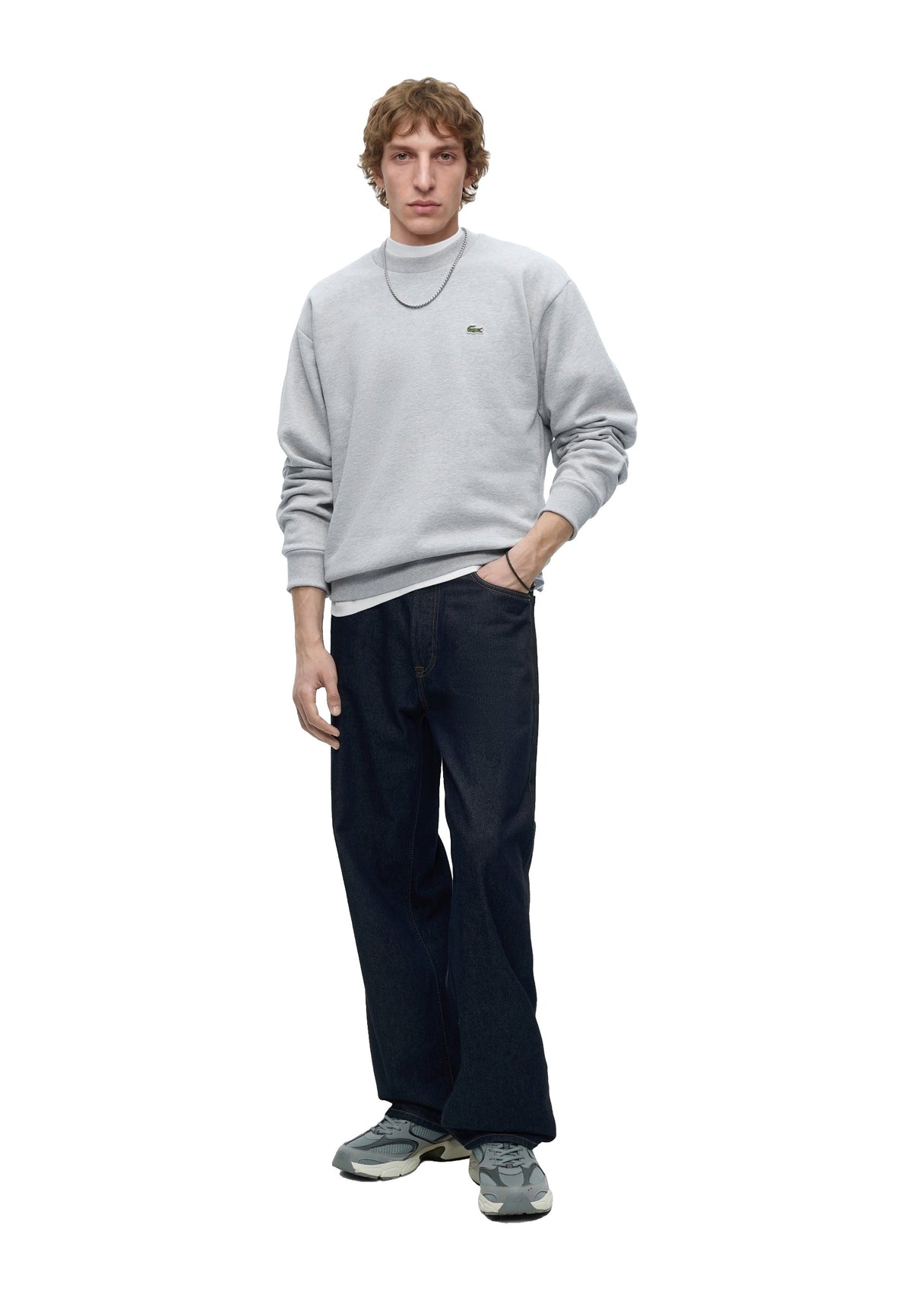Lacoste Sweatshirt col rond en molleton Unisexe – Gris clair chiné