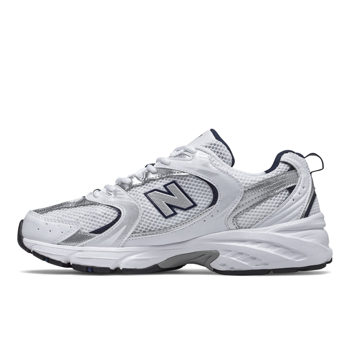 New Balance 530 Unisexe – Blanc/Argent/Bleu marine