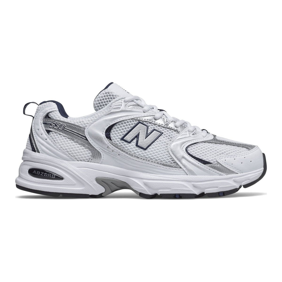 New Balance 530 Unisexe – Blanc/Argent/Bleu marine