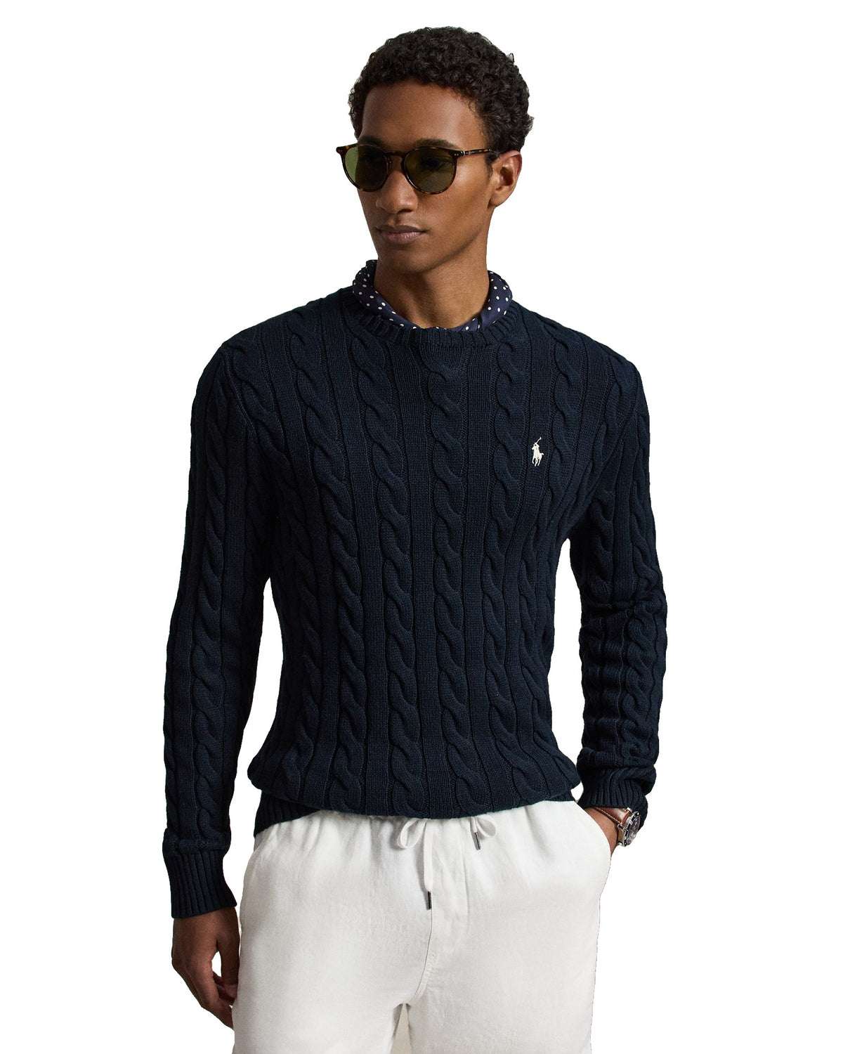 Polo Ralph Lauren Pull col rond torsadé en coton Homme – Bleu marine