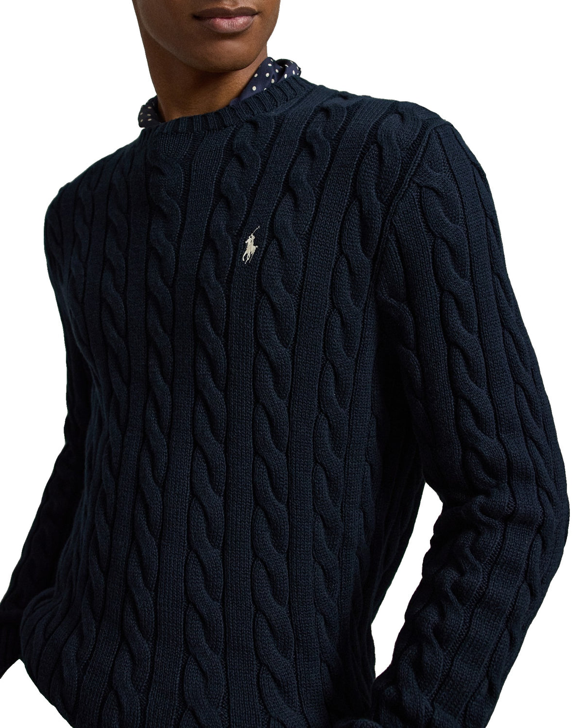 Polo Ralph Lauren Pull col rond torsadé en coton Homme – Bleu marine