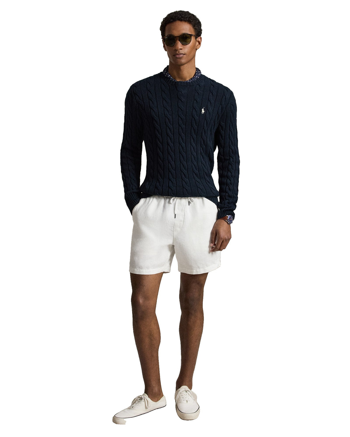 Polo Ralph Lauren Pull col rond torsadé en coton Homme – Bleu marine