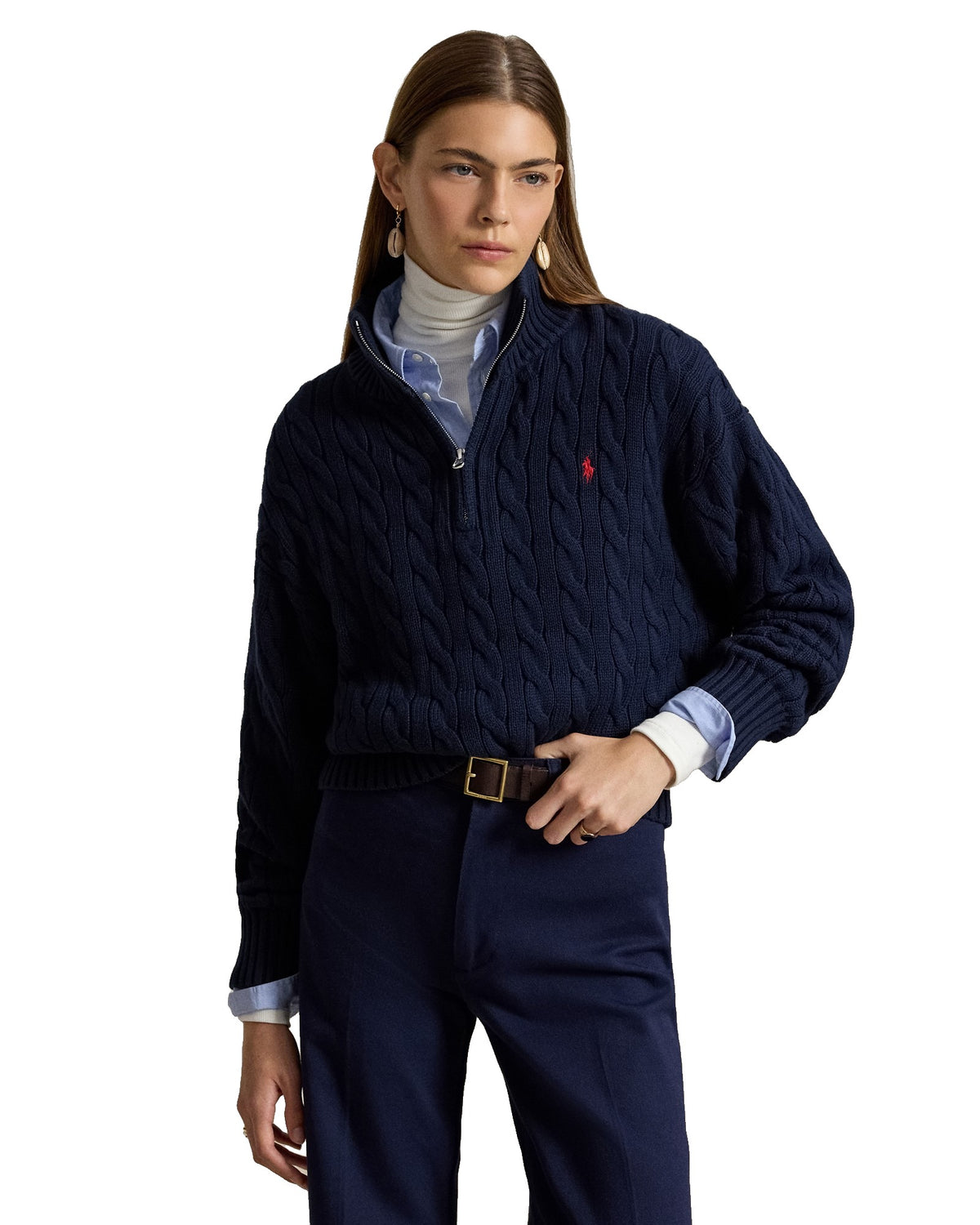 Polo Ralph Lauren Pull camionneur torsadé en coton Femme – Bleu marine