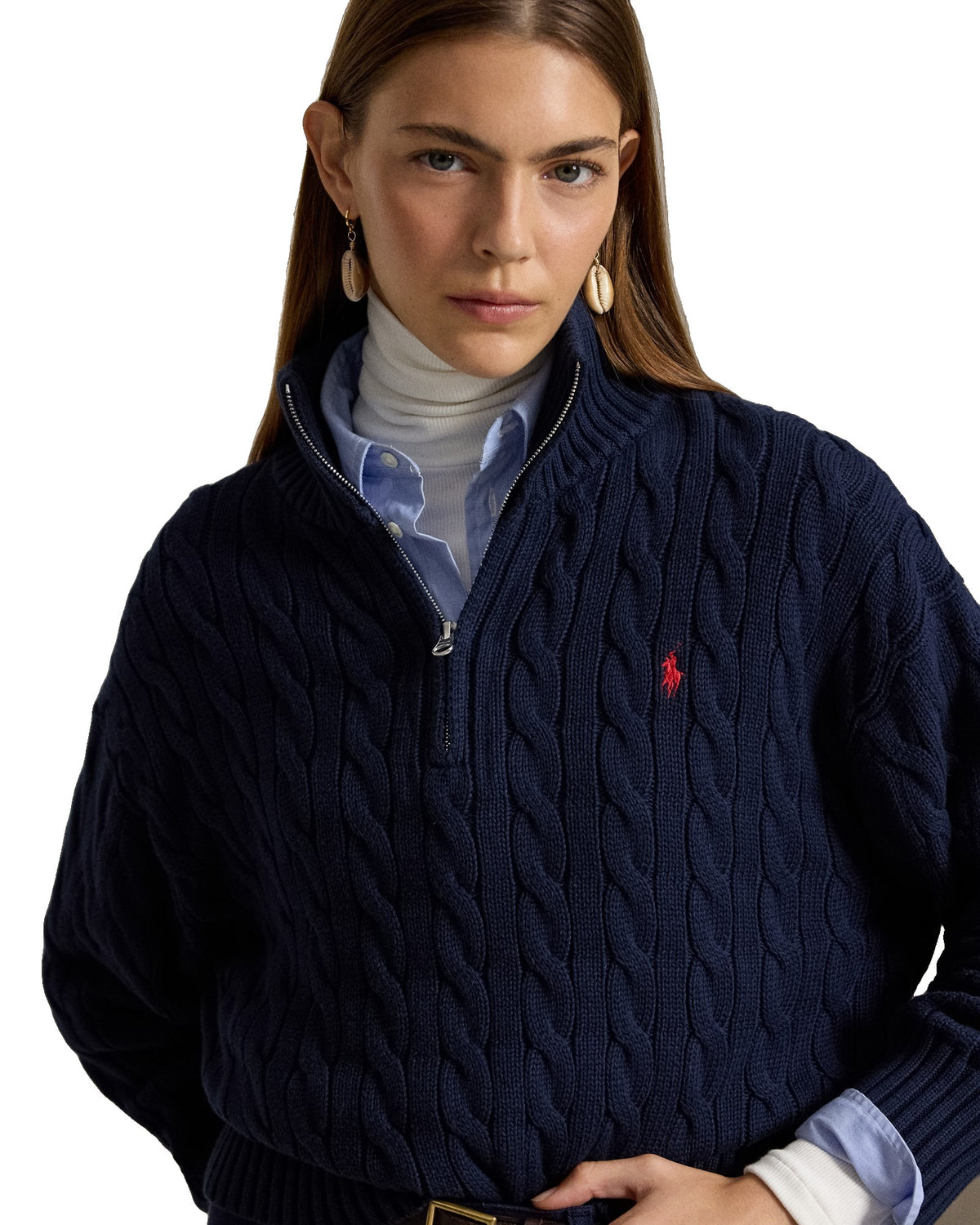 Polo Ralph Lauren Pull camionneur torsadé en coton Femme – Bleu marine