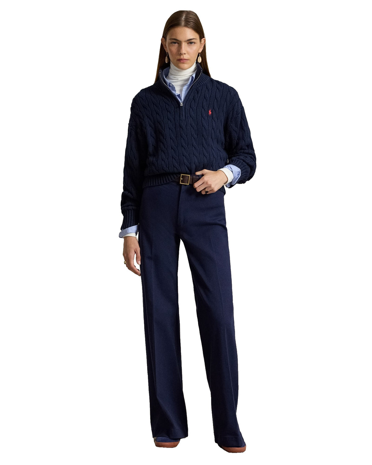Polo Ralph Lauren Pull camionneur torsadé en coton Femme – Bleu marine