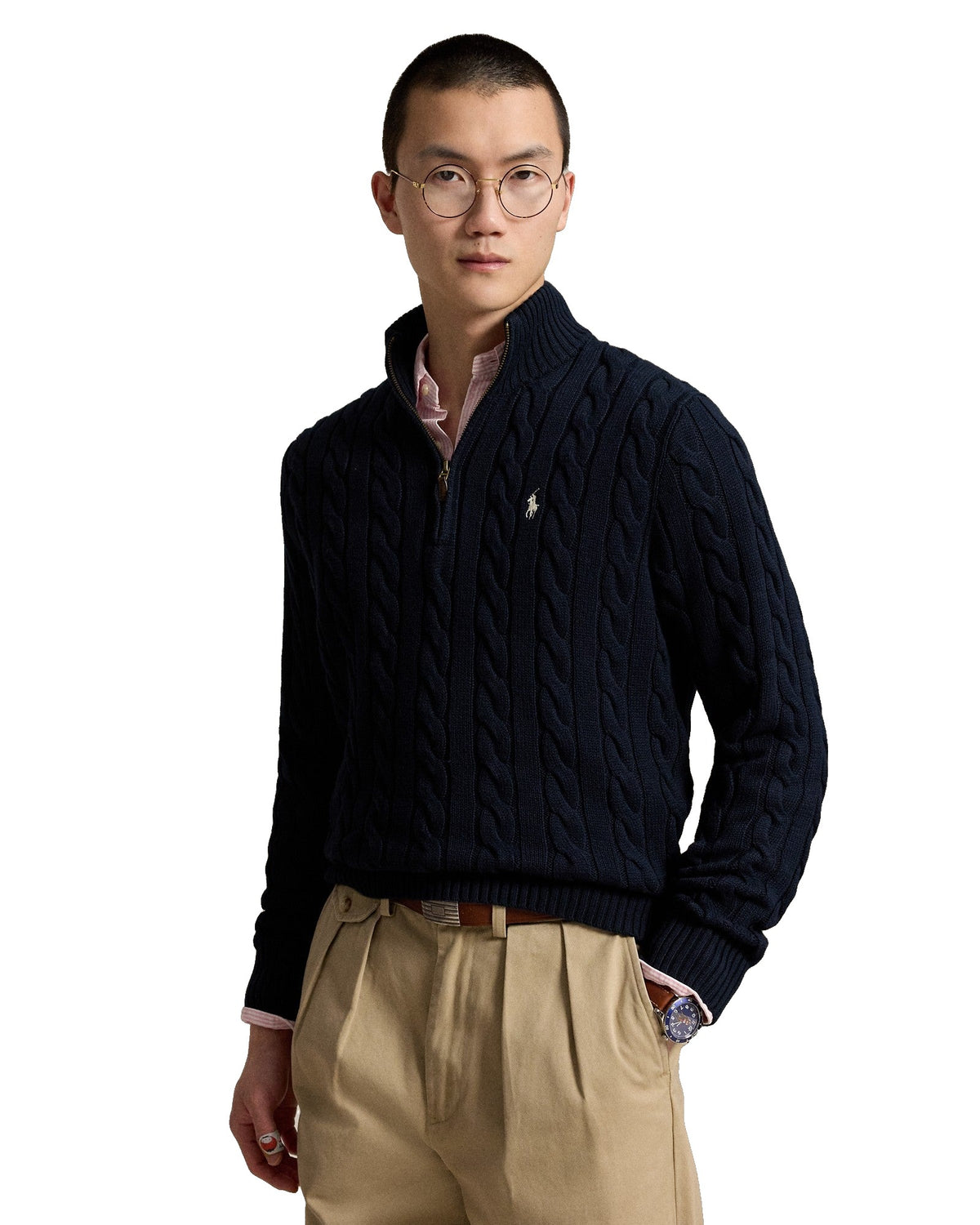 Polo Ralph Lauren Pull camionneur torsadé en coton Homme – Bleu marine