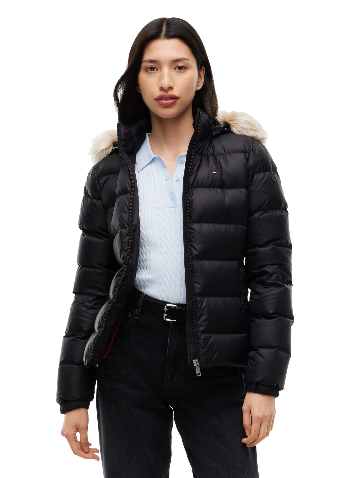 Tommy Jeans Doudoune slim à capuche fausse fourrure Femme – Noir